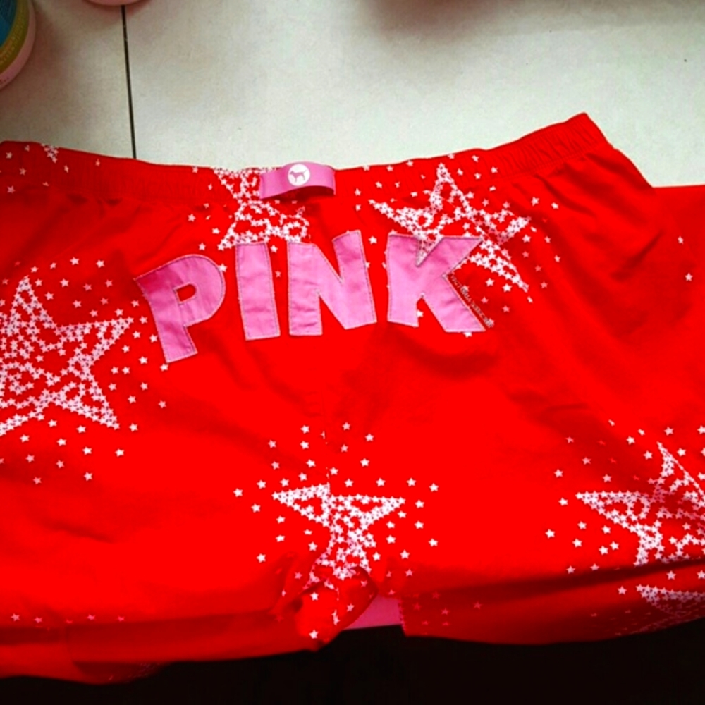 VS PINK EUC Vintage Red Pajama Pants W White Star Print